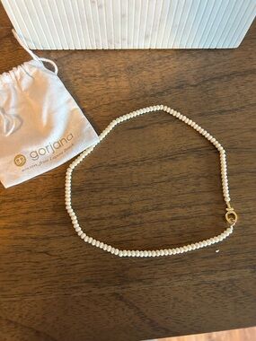 Gorjana Cream Beaded Necklace with Gold Clasp